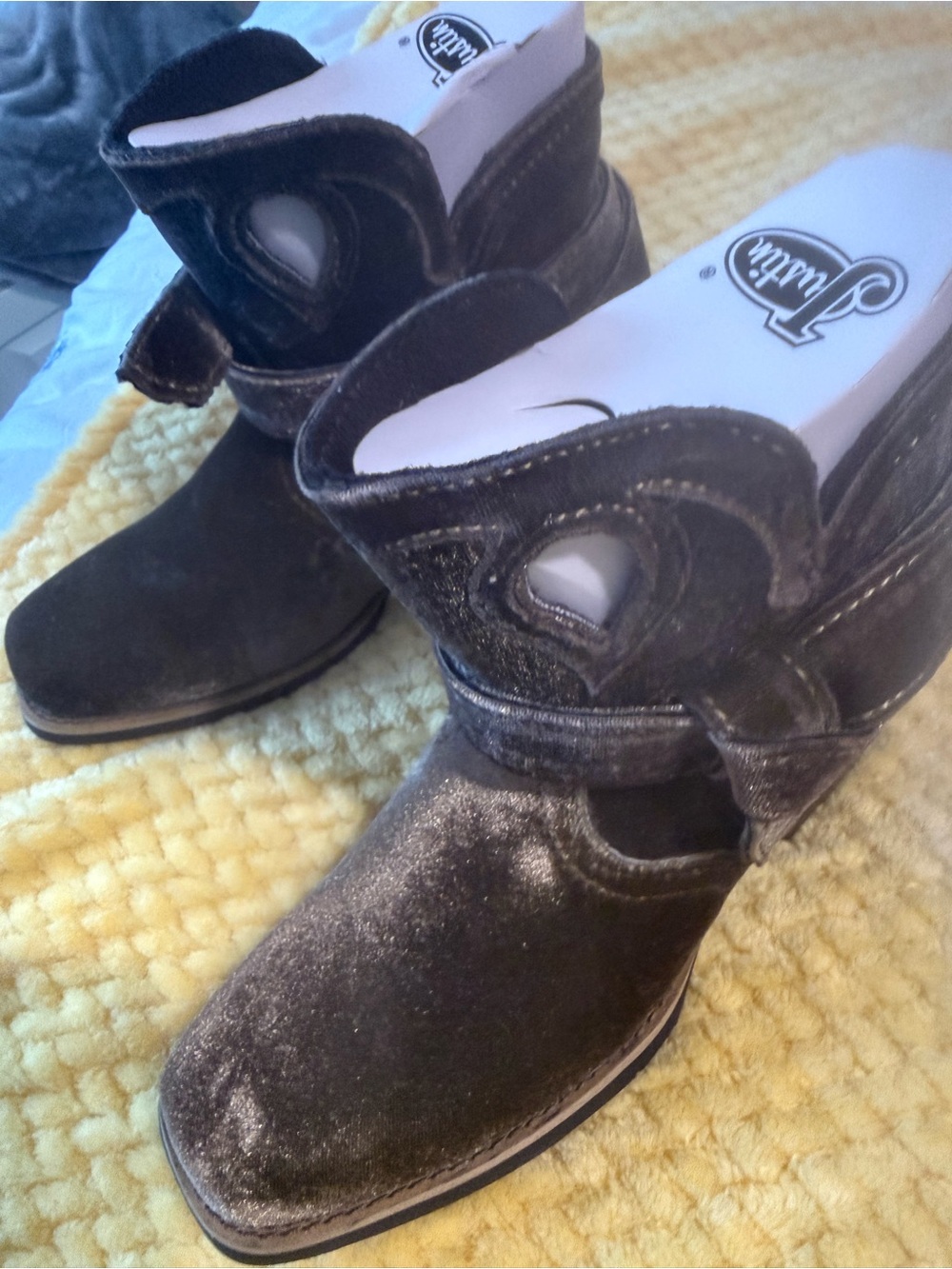 Justin Boots Shimmery Gray Velvet Ankle Booties
